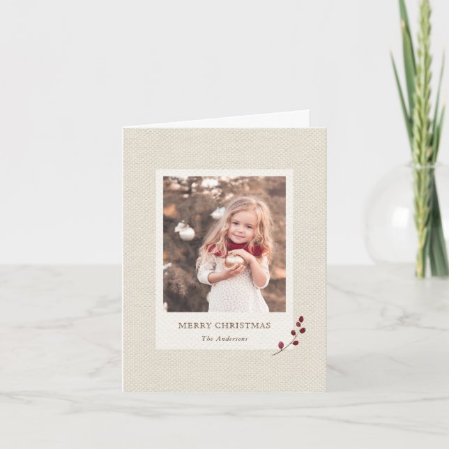 Rustic Burlap Christmas Holiday Photo Folded Card (Front)