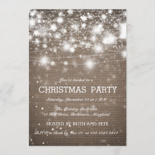 Rustic Burlap Christmas Party Shining Stars Invitation
