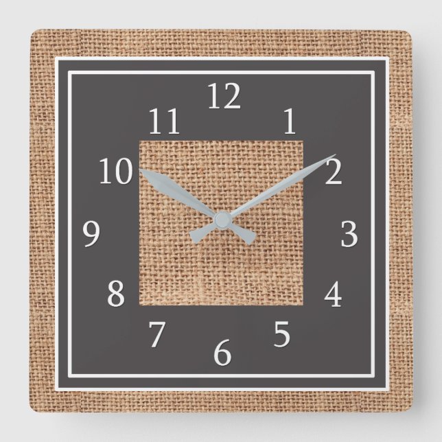 Rustic Burlap Country Farmhouse Square Wall Clock (Front)