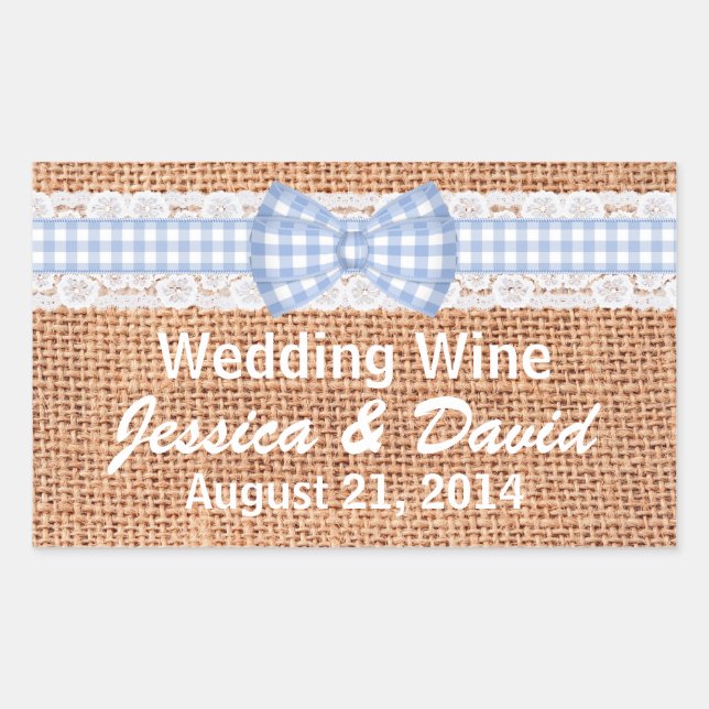Rustic Burlap Country Wedding Mini Wine Label (Front)