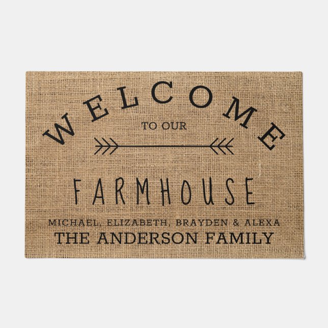Rustic Burlap Country Welcome to our Farmhouse Doormat (Front)