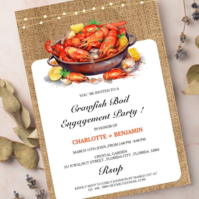 Rustic Burlap Crawfish Boil  Engagement Party Invitation (Creator Uploaded)