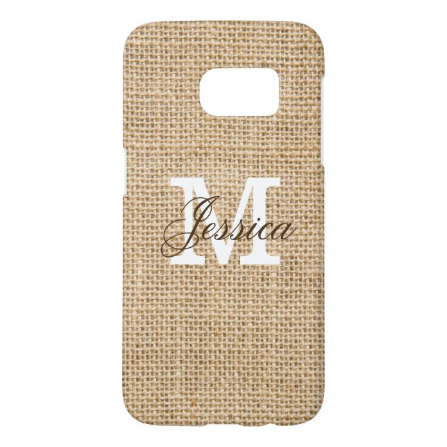 Rustic Burlap Custom Monogram Personalized Name Case-Mate Samsung Galaxy Case (Back)