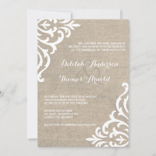 Rustic Burlap Damask Vintage Wedding Invitation