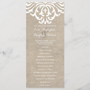 Rustic Burlap Damask Vintage Wedding Program