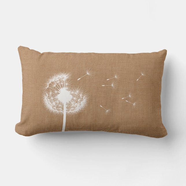 Rustic Burlap Dandelion Lumbar Pillow (Front)