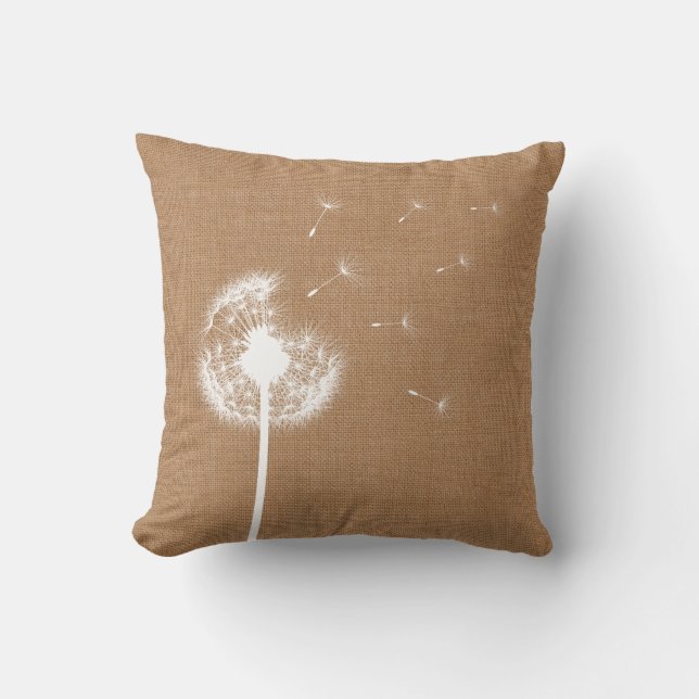 Rustic Burlap Dandelion Throw Pillow (Front)