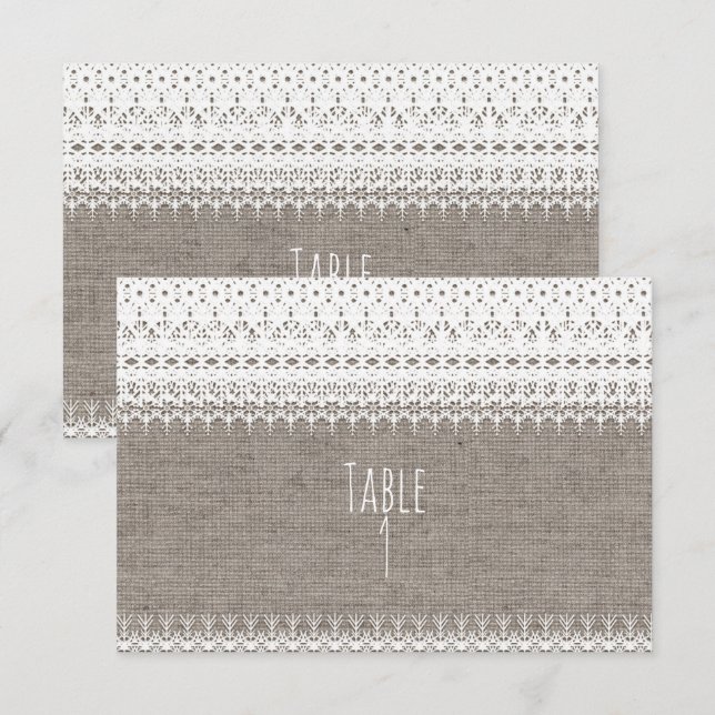 Rustic Burlap & Elegant Lace Wedding Table Number (Front/Back)