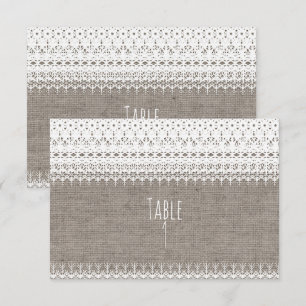 Rustic Burlap & Elegant Lace Wedding Table Number