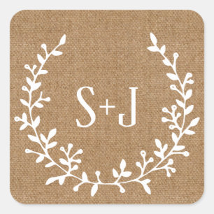 Rustic Burlap Elegant White Wreath Wedding Seal