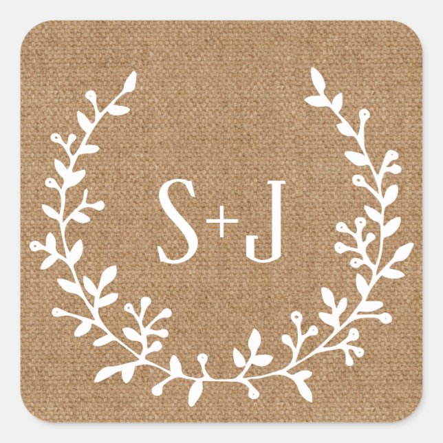 Rustic Burlap Elegant White Wreath Wedding Seal (Front)