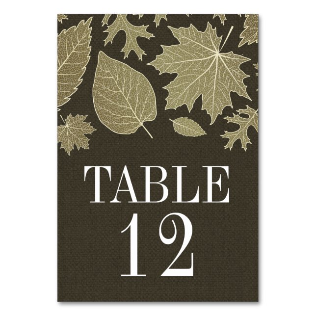 Rustic Burlap Fall Wedding Table Number Cards (Front)