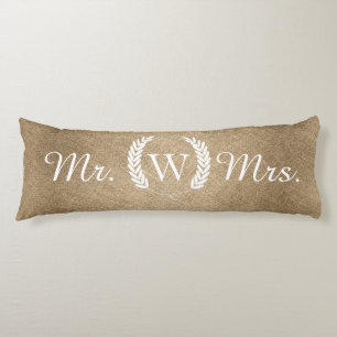 Rustic Burlap Farmhouse Laurels - Personalized Body Pillow