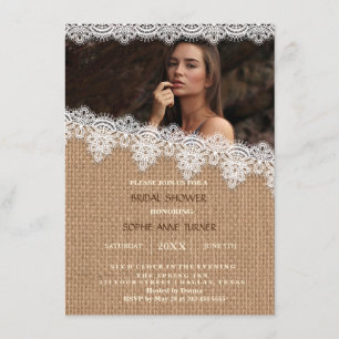Rustic Burlap Fête des mariées photo Invitation