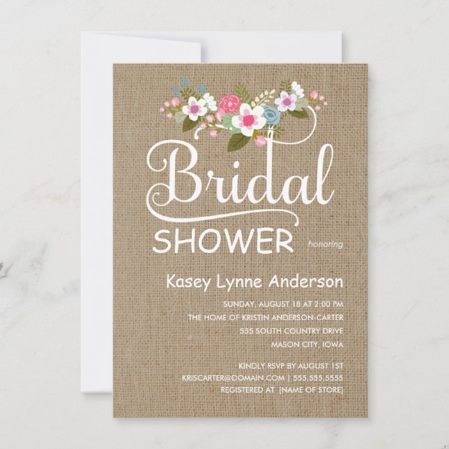 Rustic Burlap Floral Bridal Shower Invitation (Front)