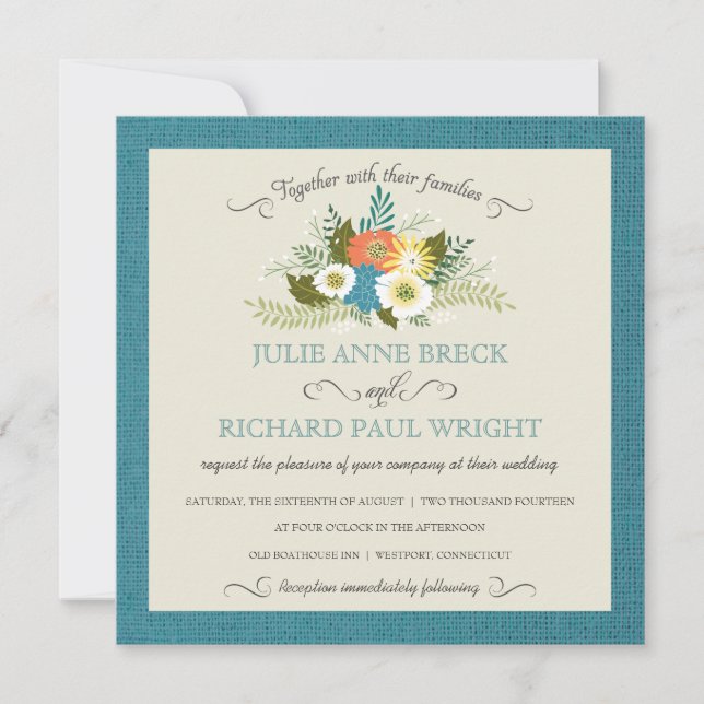 Rustic Burlap Floral Wedding Invitations (Front)
