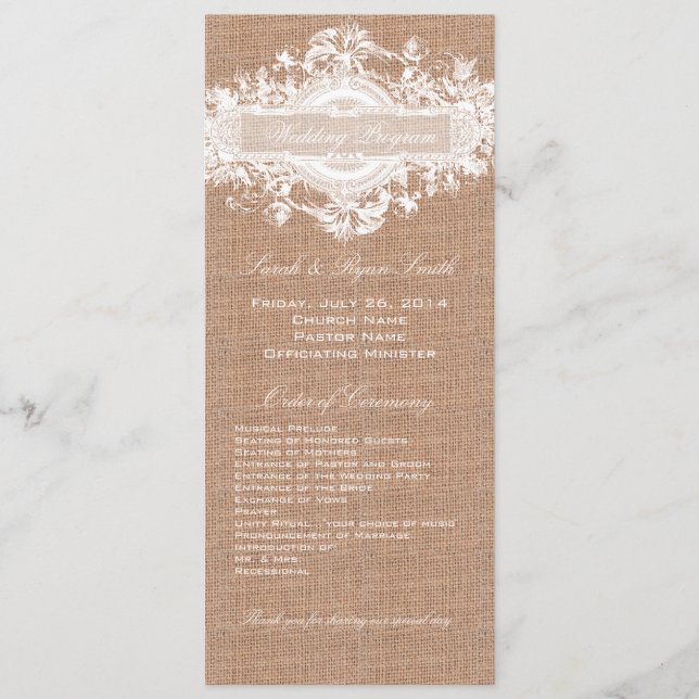 RUSTIC BURLAP FLORAL WEDDING PROGRAM (Front)