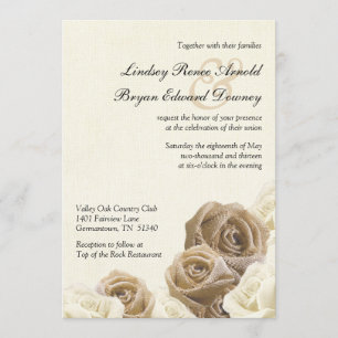 Rustic Burlap Flowers Roses Wedding Invitation