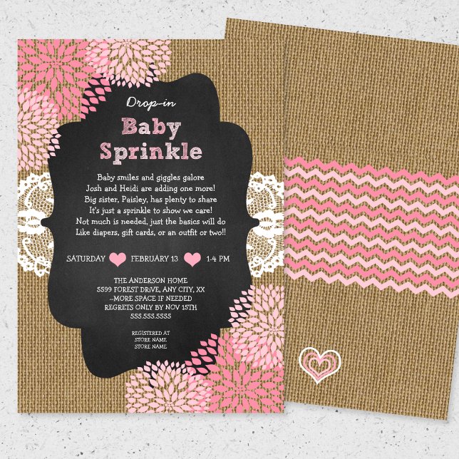 Rustic burlap girl drop-in baby sprinkle invitation (Creator Uploaded)
