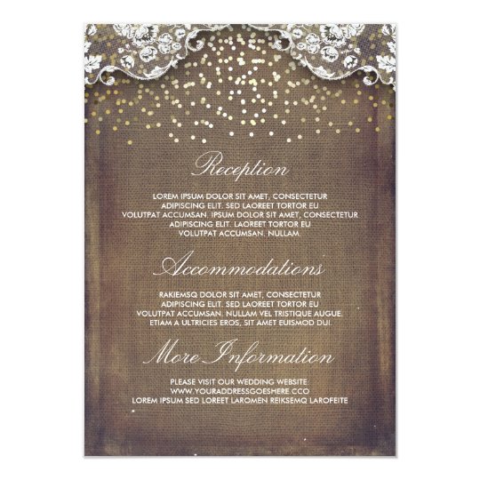 Rustic Burlap Gold Confetti Lace Wedding Details Card