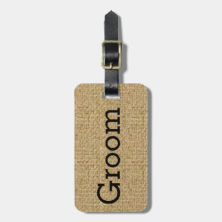 Rustic Burlap Groom Travel Luggage Tag