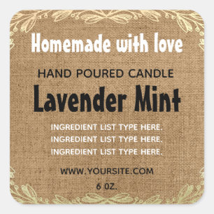 Rustic Burlap Handmade with Love Candle Label