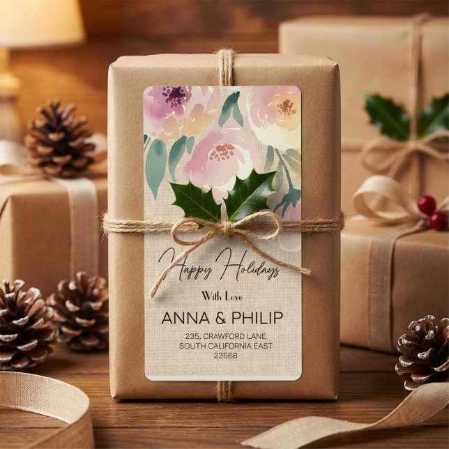 Rustic burlap happy holiday return address label (Creator Uploaded)