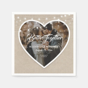 Rustic Burlap Heart String Lights Wedding Photo Napkin