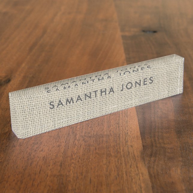 Rustic Burlap Hessian Classic Personalized Nameplate (Side)