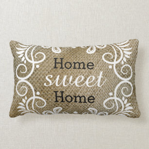 Rustic Burlap Home Sweet Home Lumbar Pillow