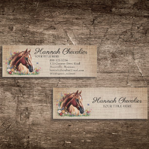 rustic burlap, horse with wildflower equestrian mini business card