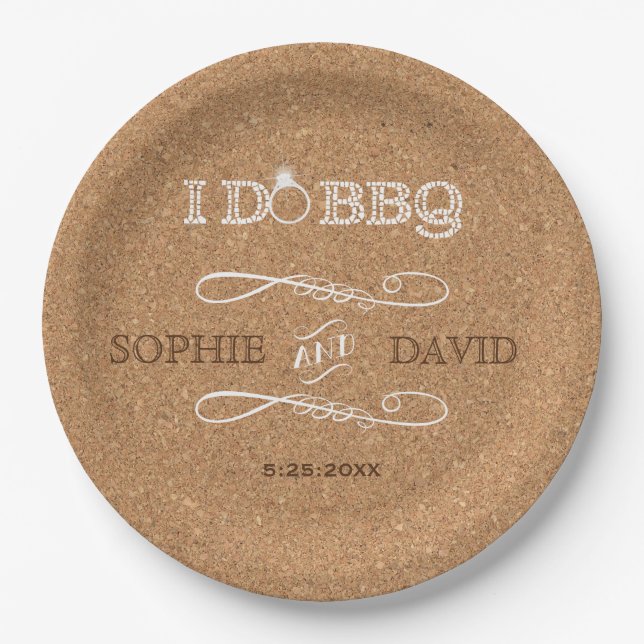 Rustic Burlap I DO BBQ Engagement Party Paper Plate (Front)