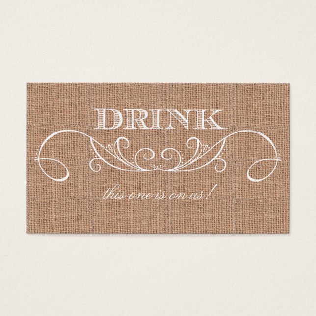 Rustic Burlap Imprimer Mariage Boire Billet (Devant)
