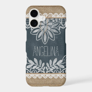 Rustic Burlap Lace Chalkboard Personalized