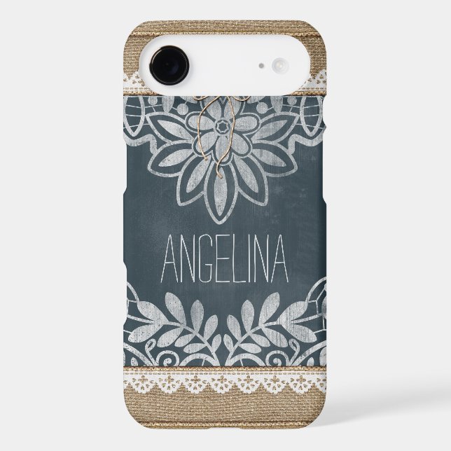 Rustic Burlap Lace Chalkboard Personalized Case-Mate iPhone Case (Back)