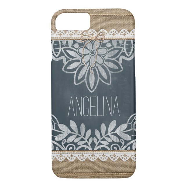 Rustic Burlap Lace Chalkboard Personalized Case-Mate iPhone Case (Back)