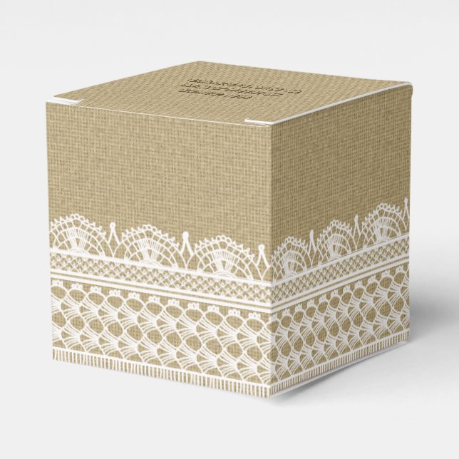 Rustic Burlap Lace Country Wedding Favor Box (Front Side)
