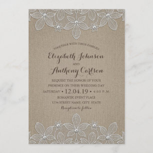 Rustic Burlap Lace Elegant Vintage Luxury Wedding Invitation