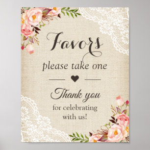 Rustic Burlap Lace Floral Wedding Favours Sign