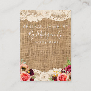 Rustic Burlap Lace Flower Handmade Jewelry Earring Business Card