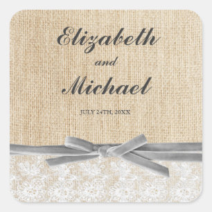 Rustic Burlap Lace Grey Ribbon Favour Label