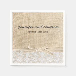 Rustic Burlap Lace Ivory Ribbon Wedding Napkin