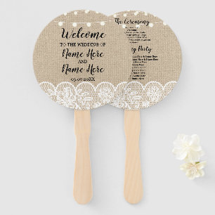 Rustic Burlap Lace Lights Wedding Programme Fan