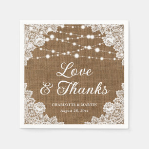 Rustic Burlap Lace Love and Thanks Wedding Napkin
