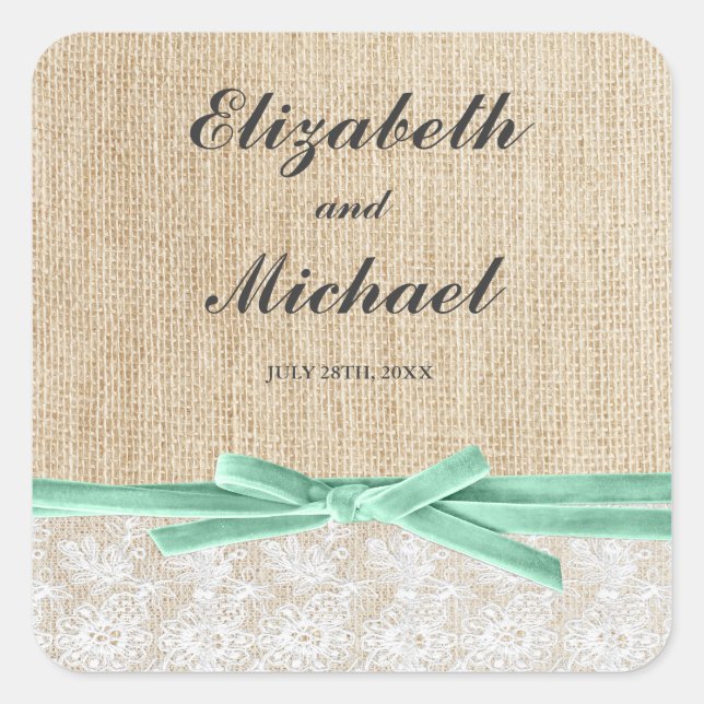 Rustic Burlap Lace Mint Ribbon Favour Label (Front)