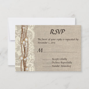 Rustic Burlap Lace Pearls Wedding Invitation