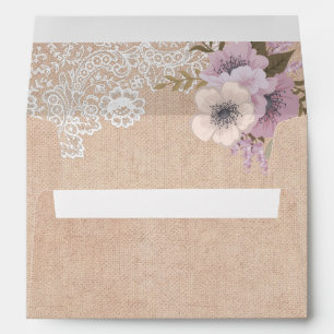 Rustic Burlap Lace Pink Floral Envelope