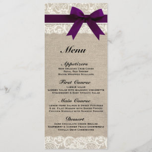 Rustic Burlap & Lace Plum Wedding Menu