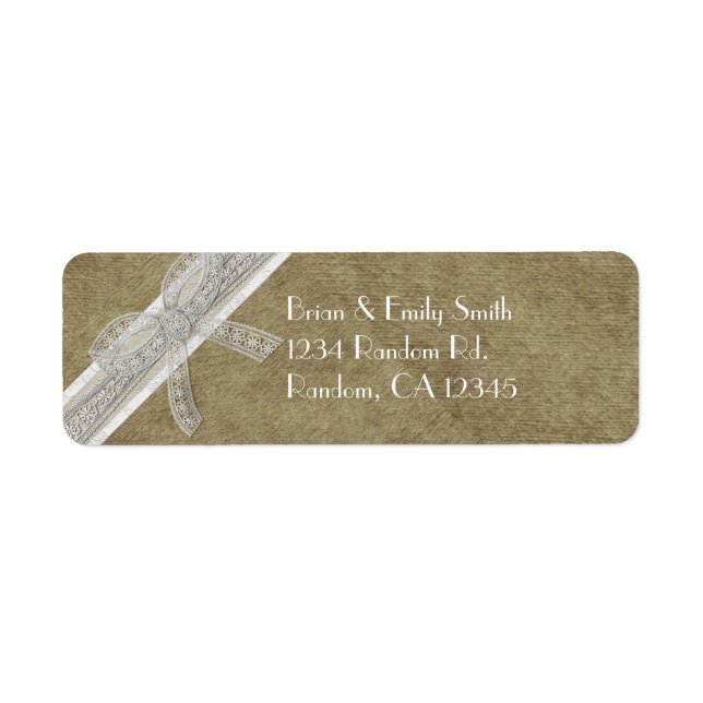 Rustic burlap lace ribbon return address labels (Front)