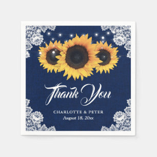 Rustic Burlap Lace Sunflower Navy Blue Wedding Napkin